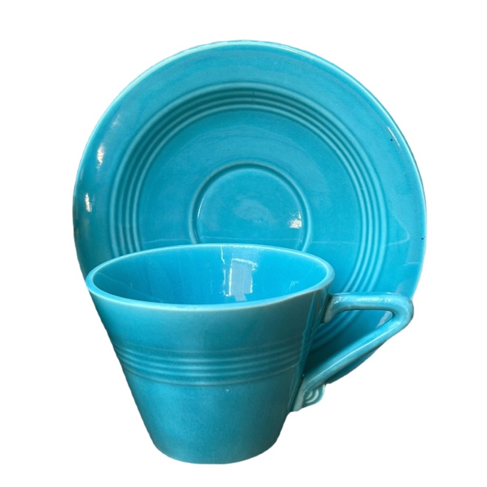 Turquoise Cup and Saucer :: Harlequin by Homer Laughlin :: MCM